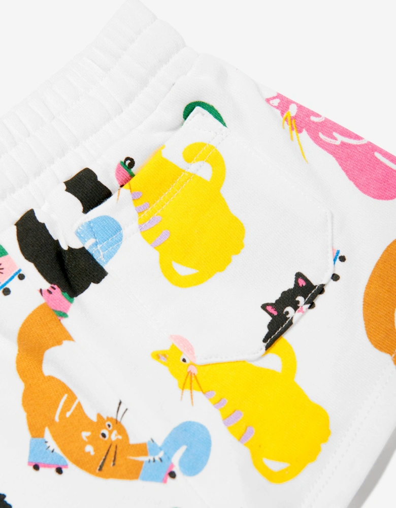 Baby Girls Cat Print Jersey Shorts in Ivory