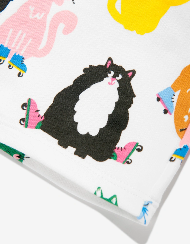 Baby Girls Cat Print Jersey Shorts in Ivory