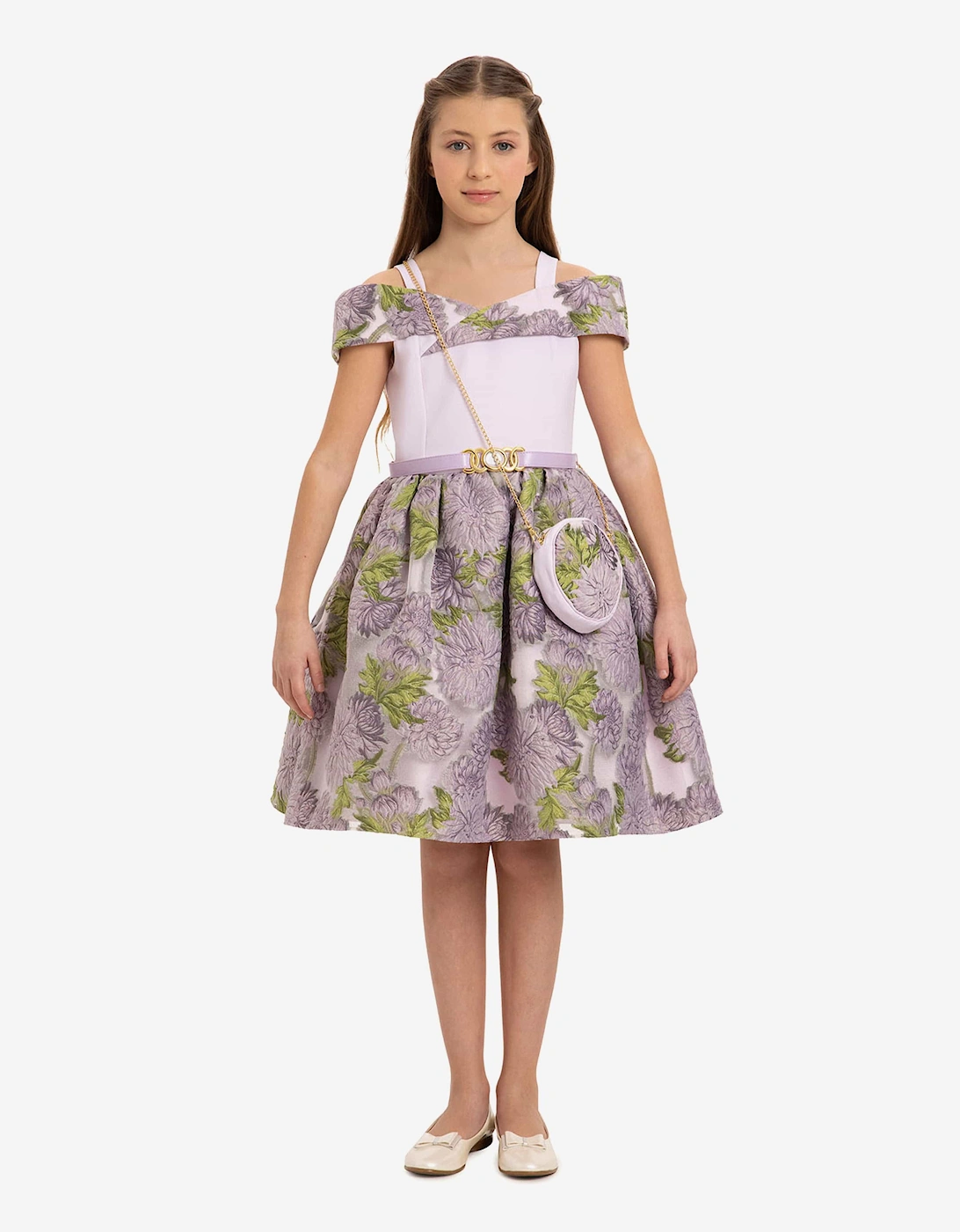 Girl's Dress & Fleur Girls Jacquard Dress with Bag in Purple - Size: 9 years