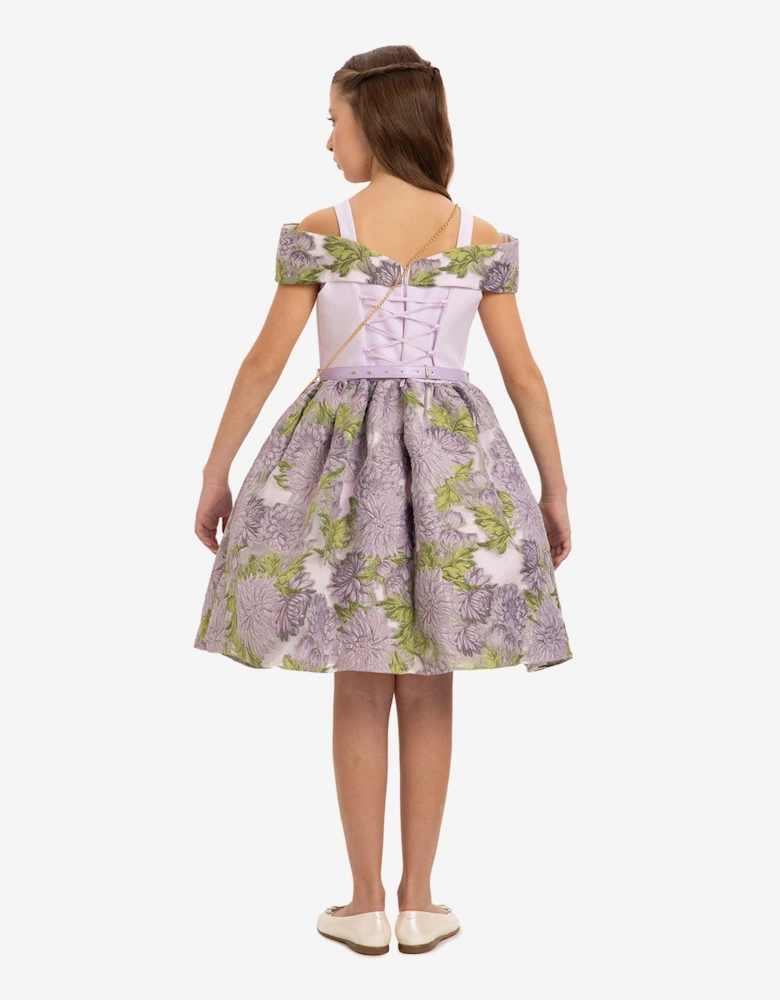 Girls Jacquard Dress with Bag in Purple