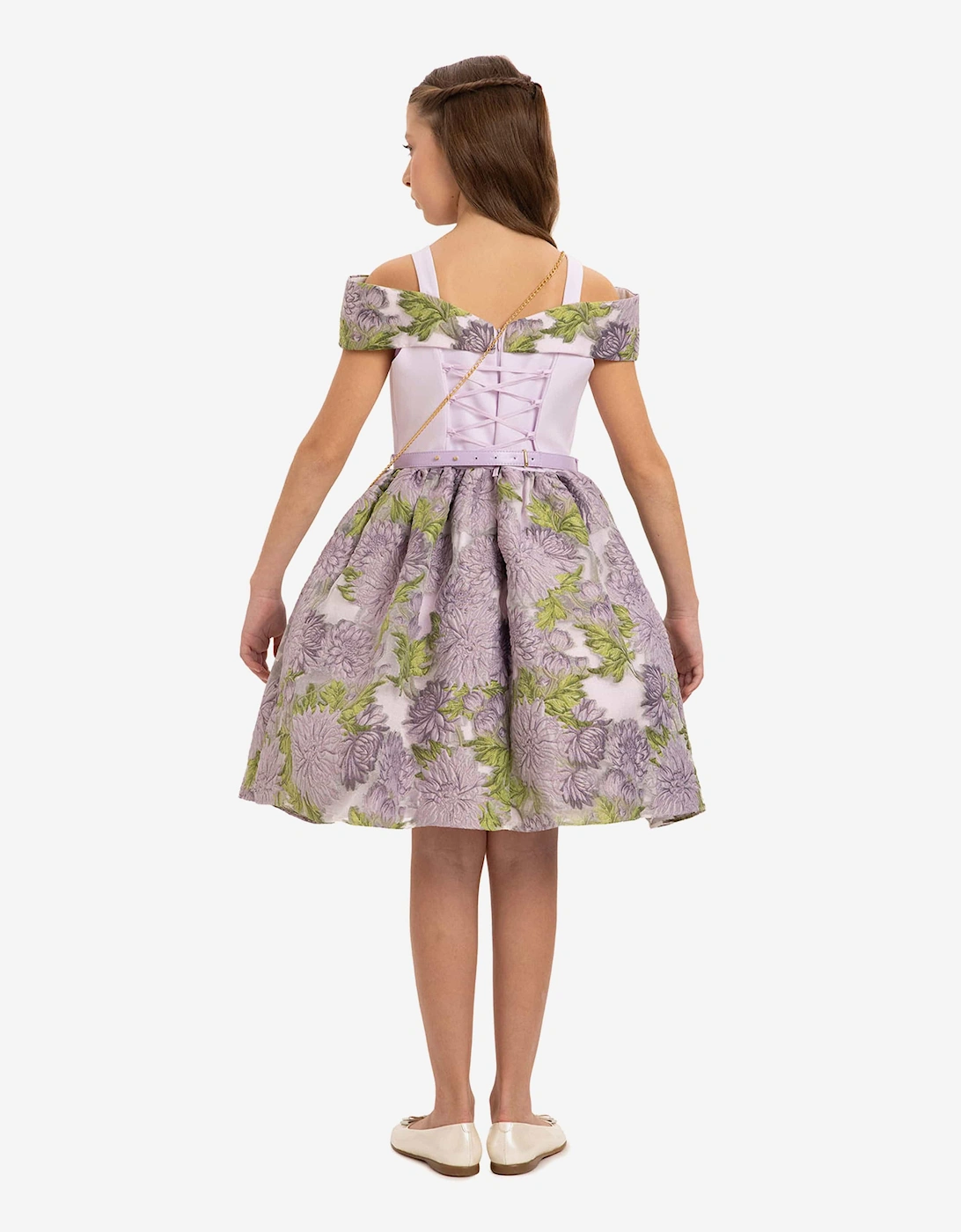 Girls Jacquard Dress with Bag in Purple