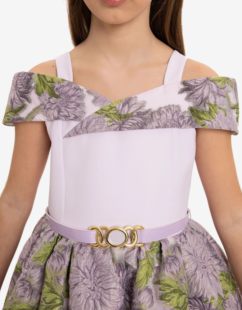 Girls Jacquard Dress with Bag in Purple