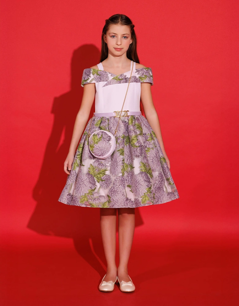 Girls Jacquard Dress with Bag in Purple