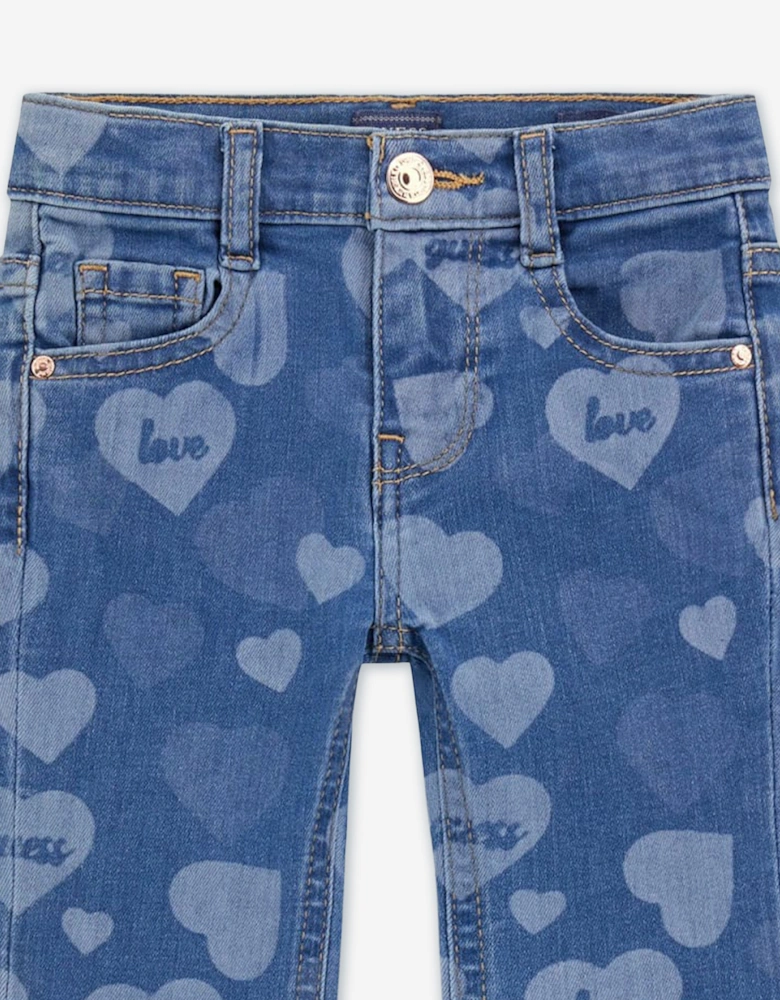 Girls Denim Flared Heart Jeans in Blue