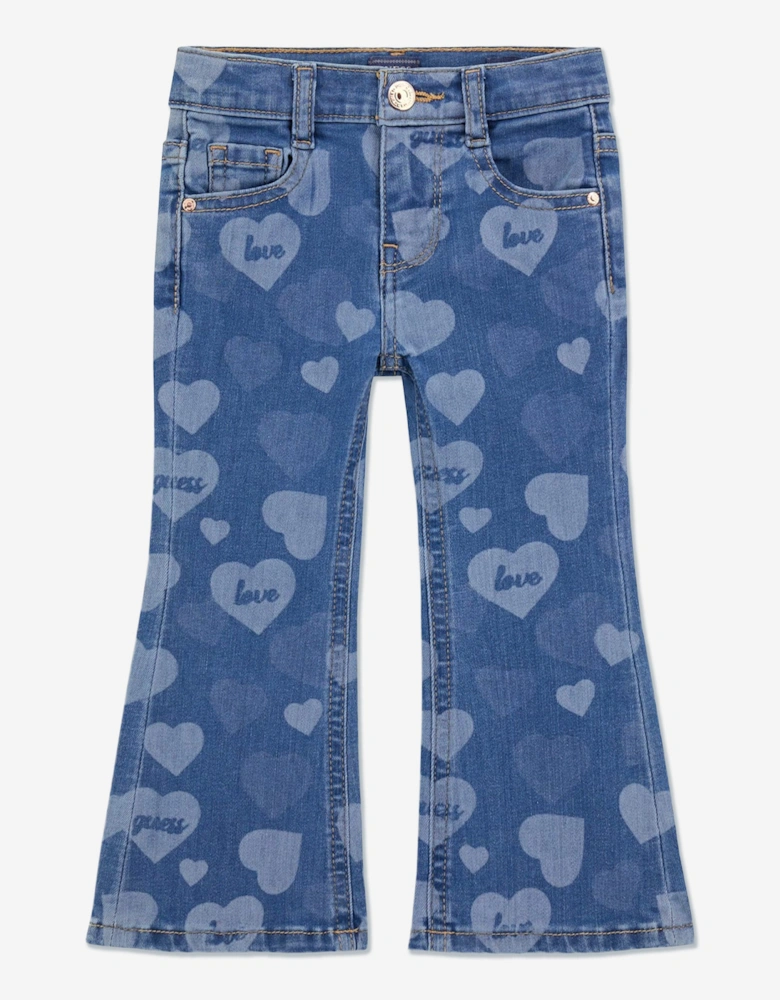 Girls Denim Flared Heart Jeans in Blue