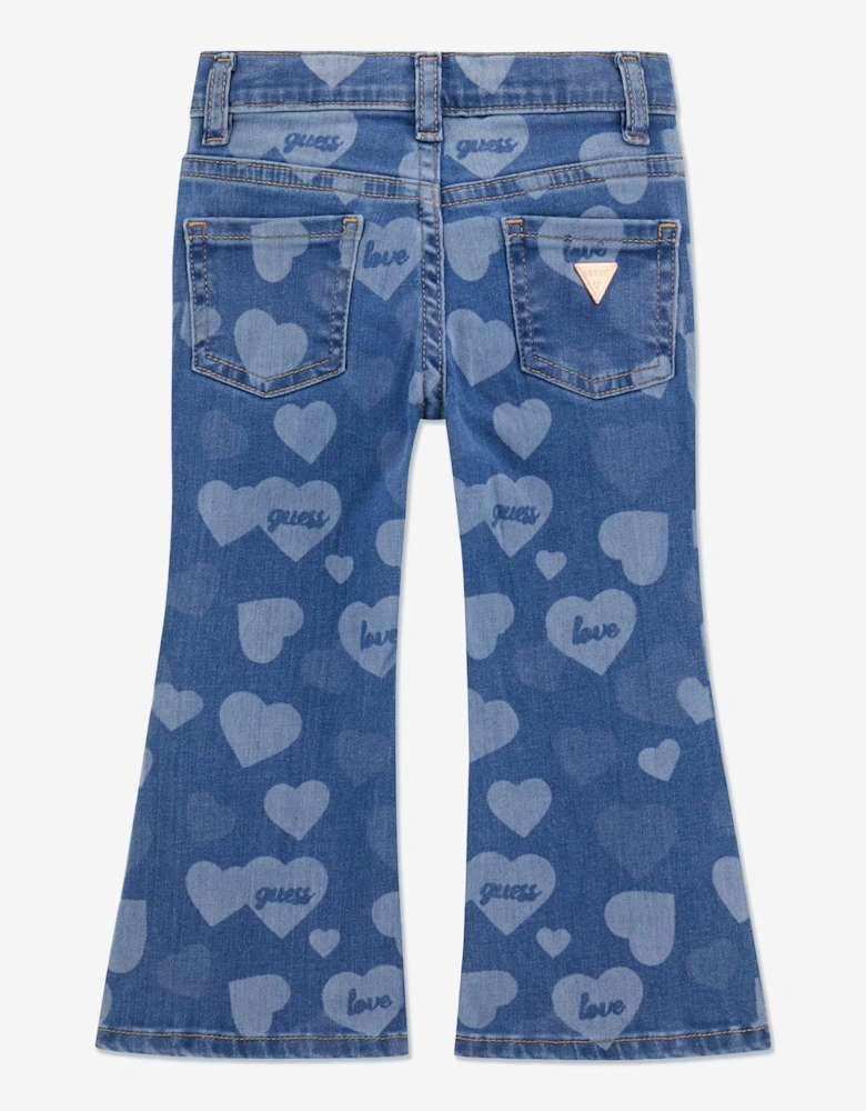 Girls Denim Flared Heart Jeans in Blue