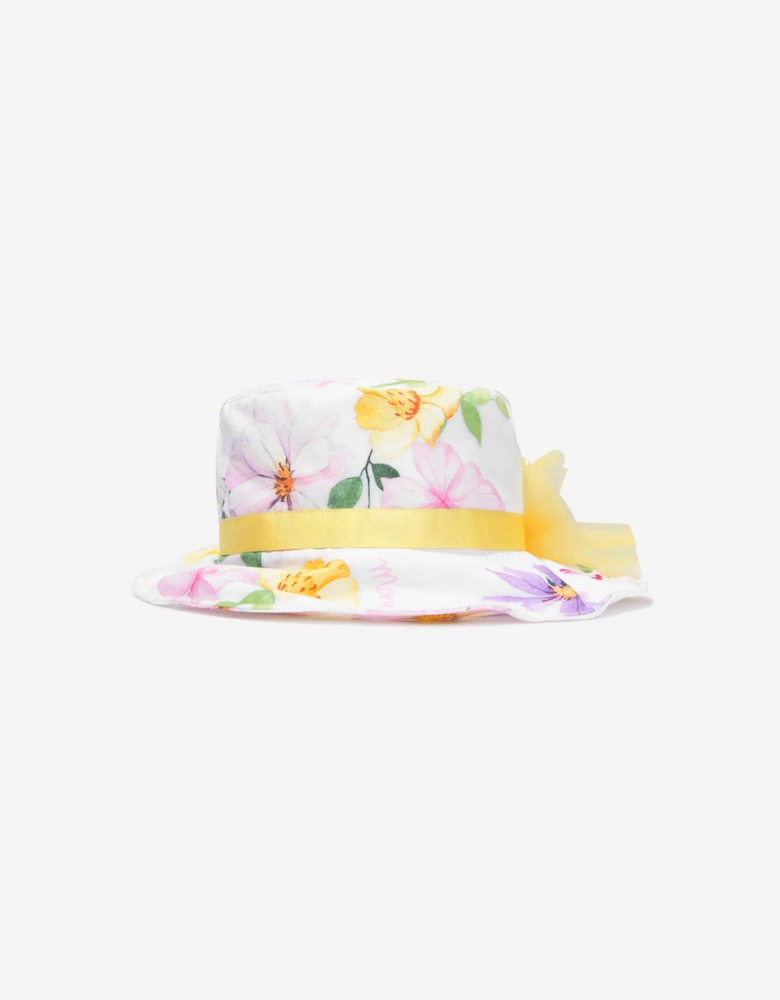 Girls Floral Print Hat in White