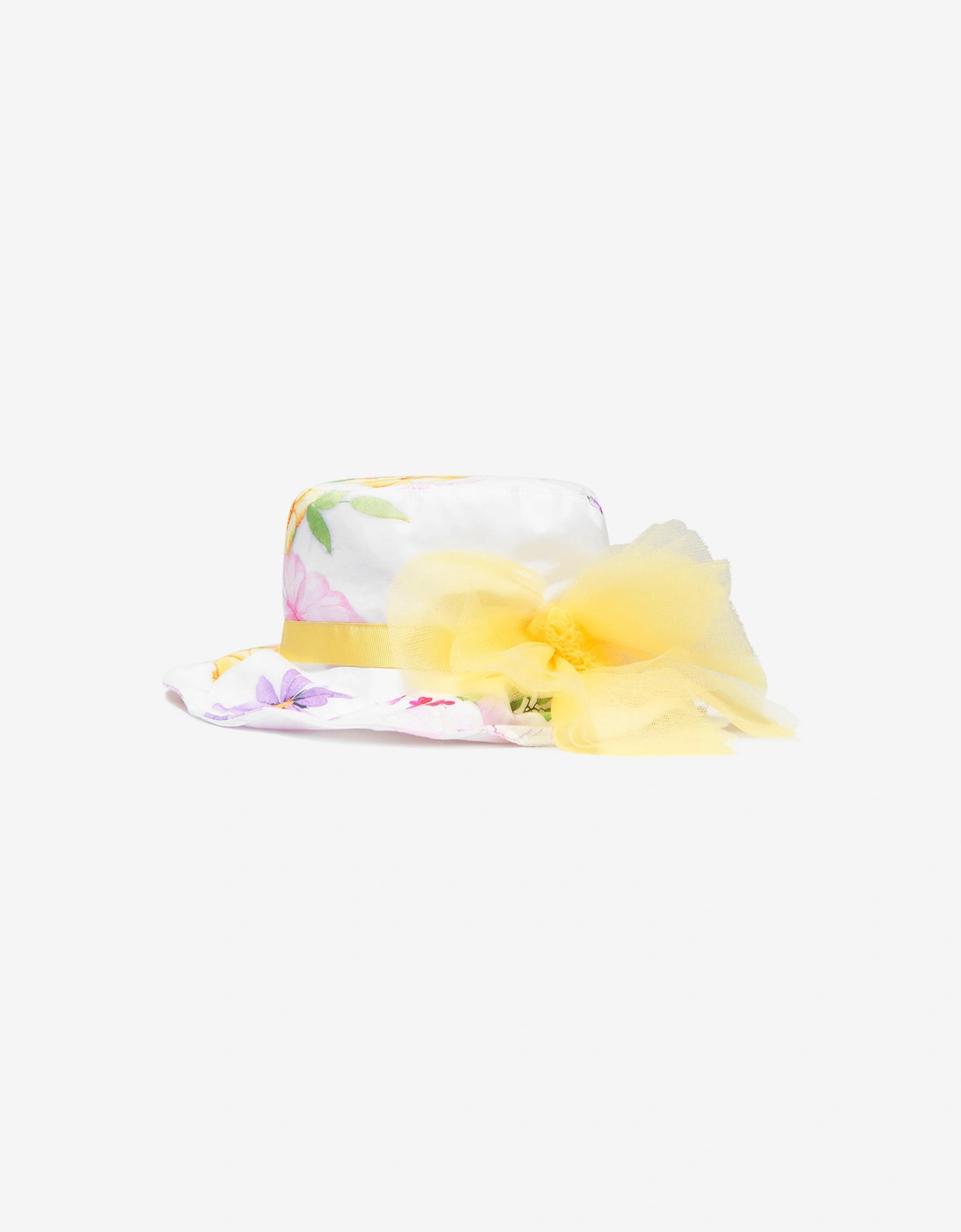 Girl's Monnalisa Girls Floral Print Hat in White - Size: 56 cm