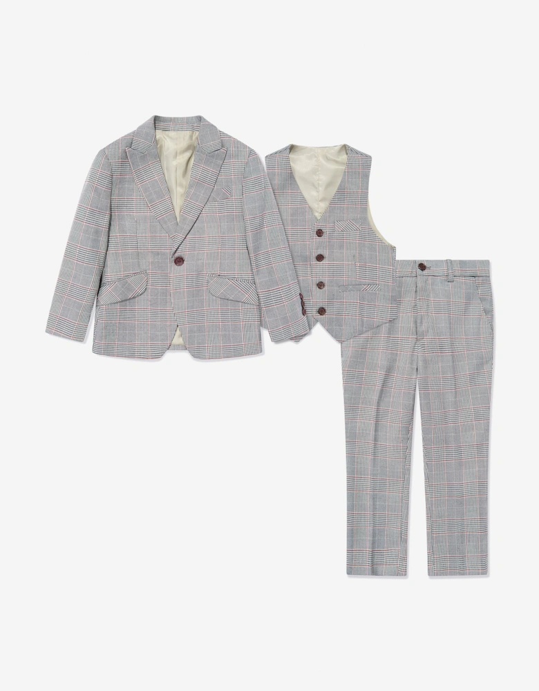 Boys Checked 3 Piece Suit Set in Grey