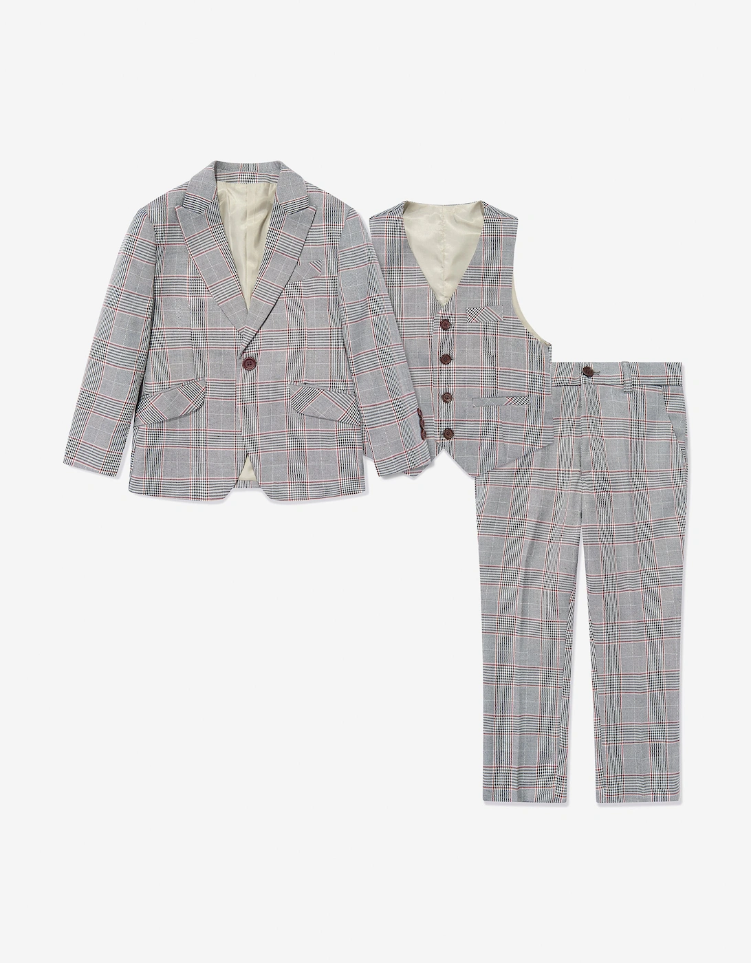 Boys Checked 3 Piece Suit Set in Grey, 5 of 4