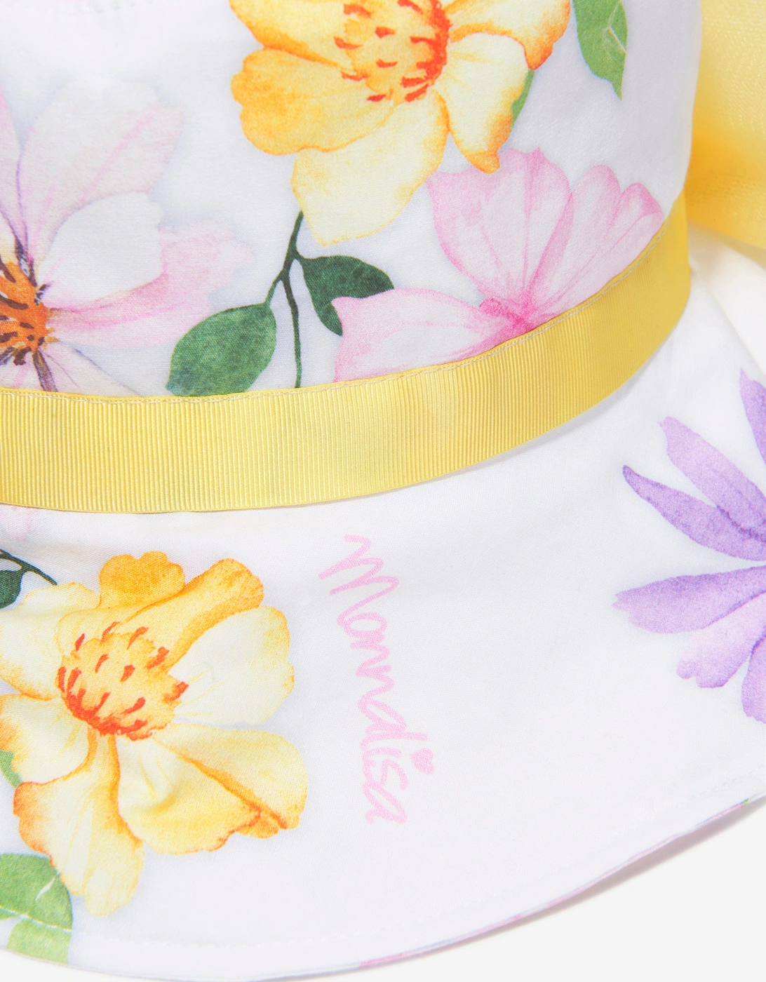 Girls Floral Print Hat in White
