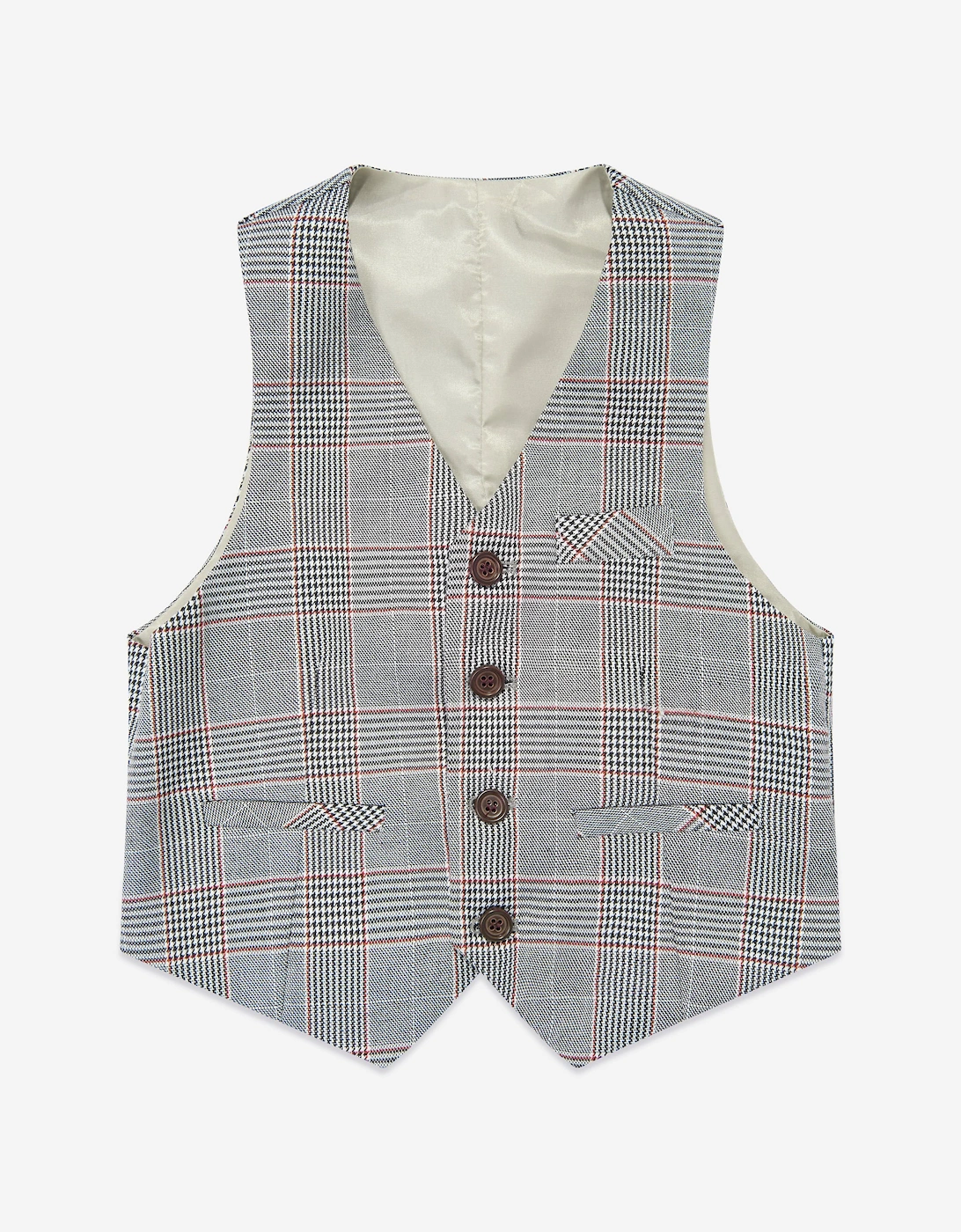Boys Checked 3 Piece Suit Set in Grey