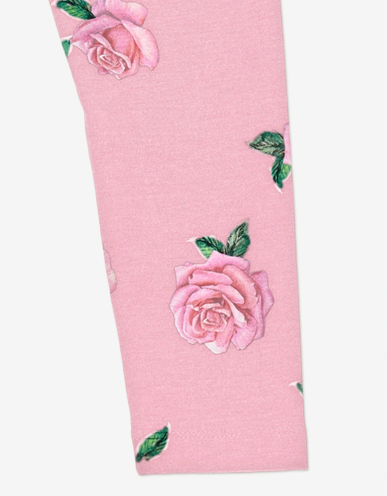 Girls Rose Print Leggings in Pink