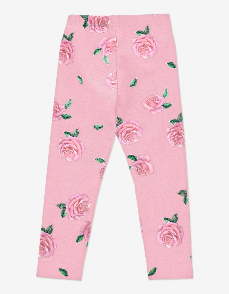 Girls Rose Print Leggings in Pink