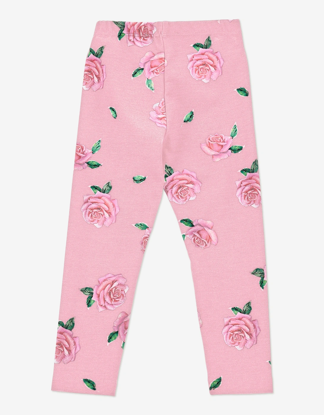 Girls Rose Print Leggings in Pink