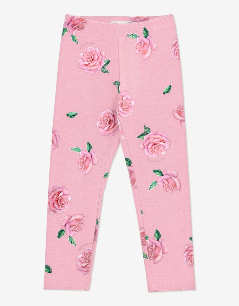 Girls Rose Print Leggings in Pink