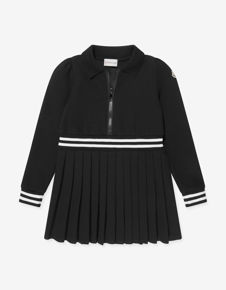 Enfant Girls Half Zip Pleated Dress in Black