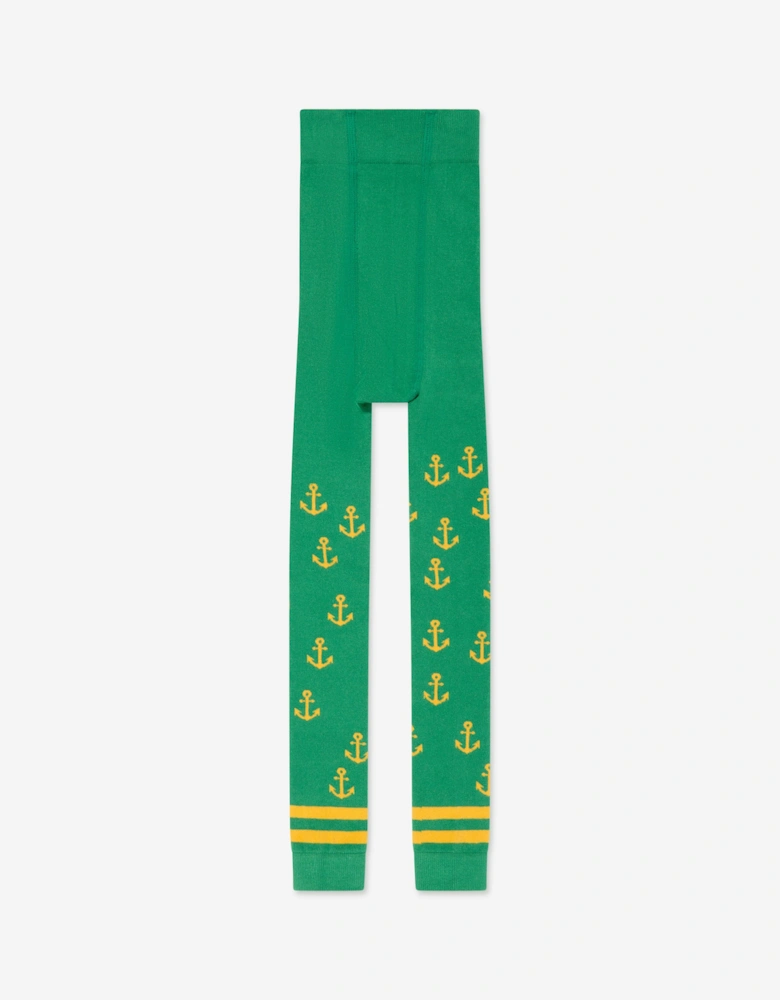 Girls Anchor Print Leggings in Green