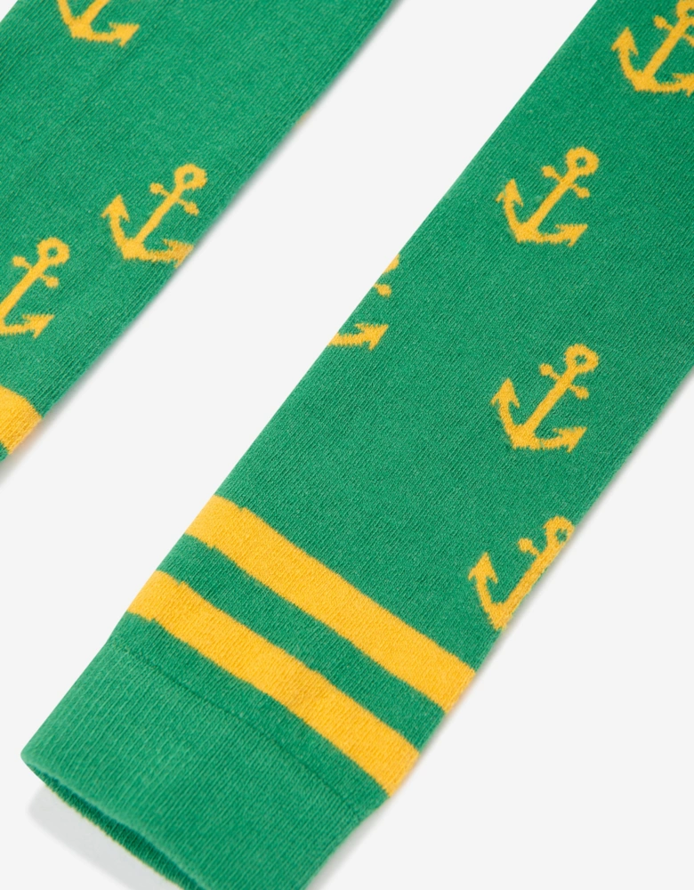 Girls Anchor Print Leggings in Green