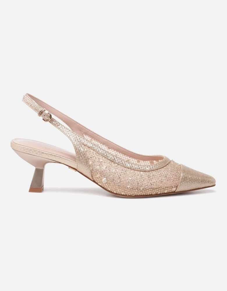 'Tamsin' Mid Heel Glitter and Mesh Sling Back Courts