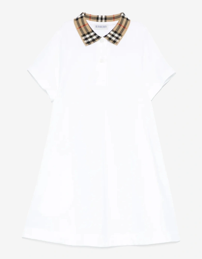 Girls Check Collar Astrid Dress in White