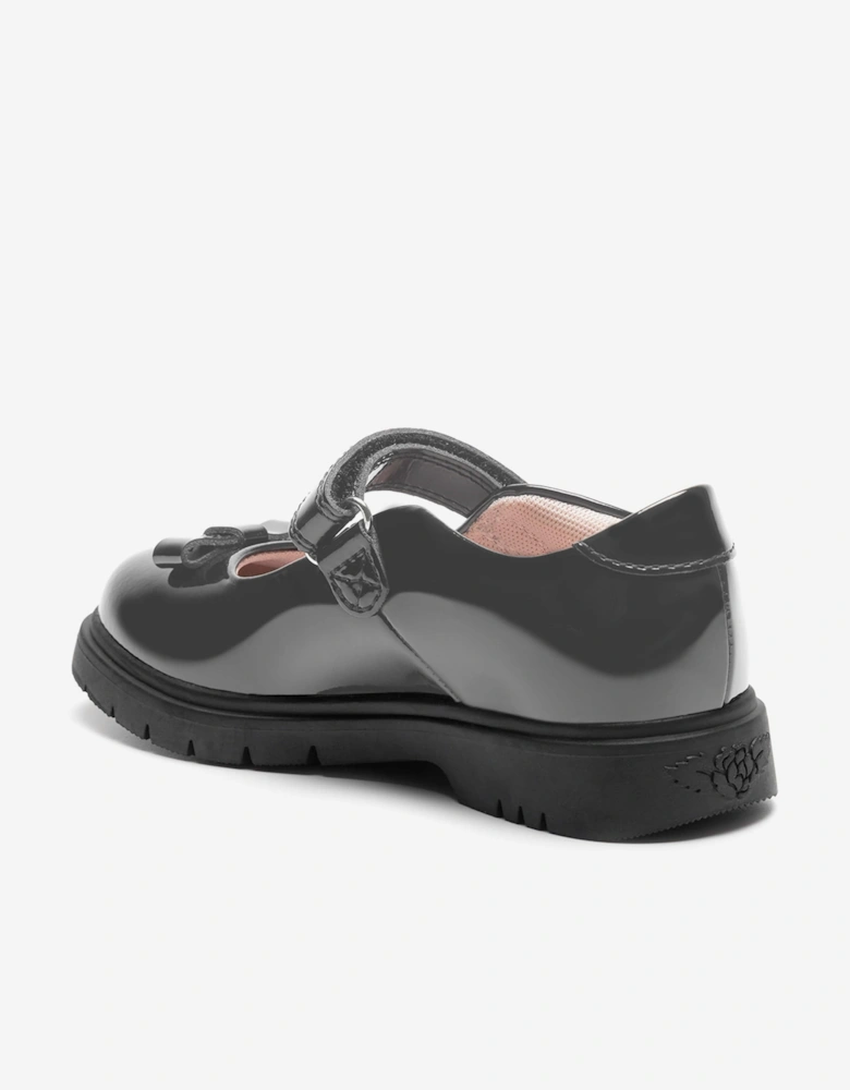 Girls Jolie Patent Bow School Shoes in Grey