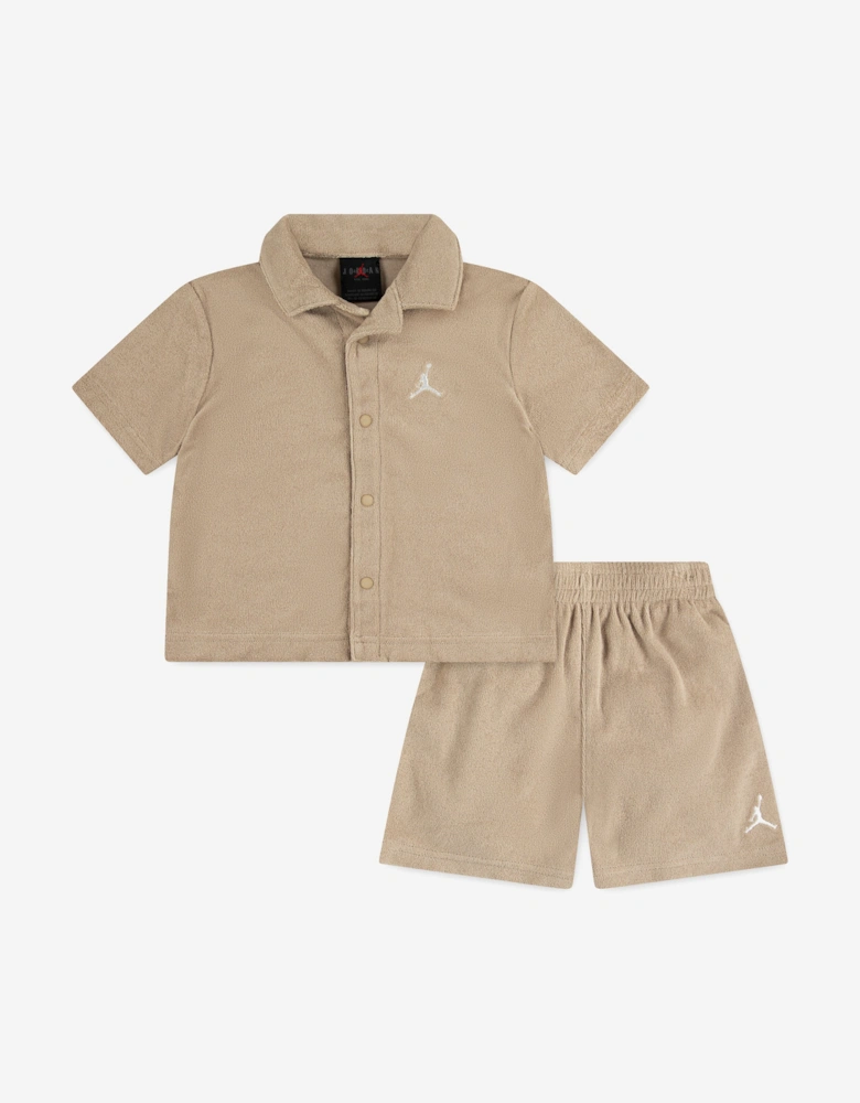 Boys Terry Cloth Camp Short Set in Beige