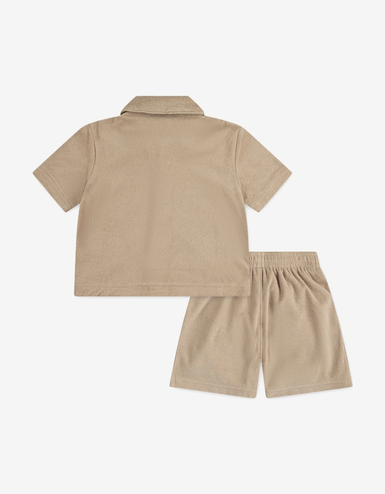 Boys Terry Cloth Camp Short Set in Beige