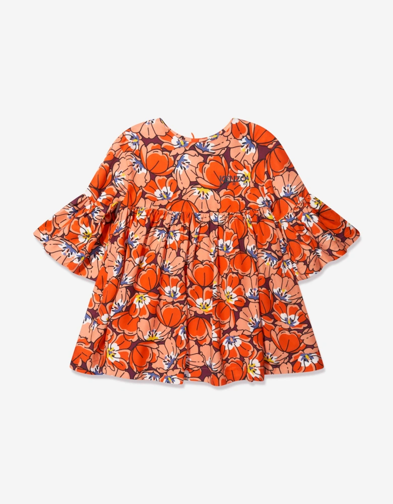 Girls Boke Flower Dress in Orange