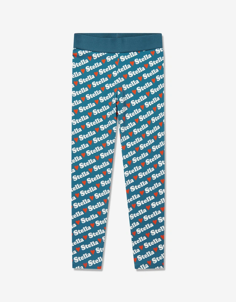 Girls Heart Logo Leggings in Blue