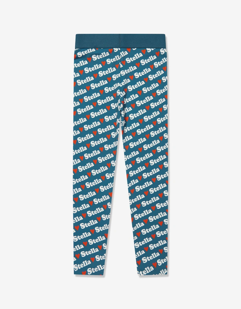 Girls Heart Logo Leggings in Blue