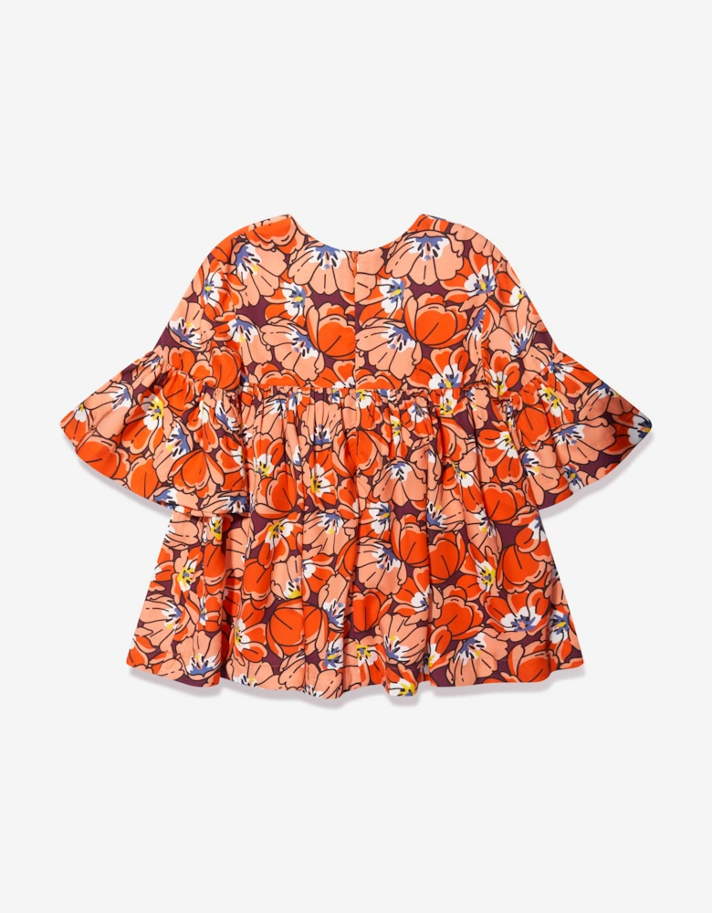 Girls Boke Flower Dress in Orange