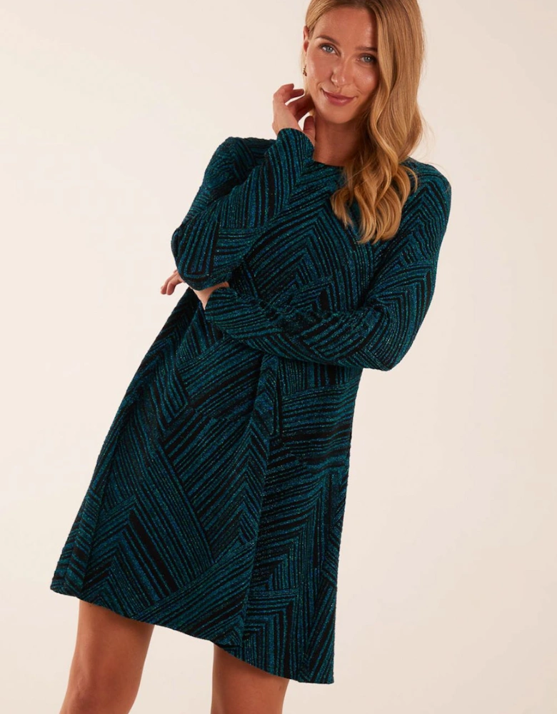 Stripe Glittery Long Sleeve Shift Dress