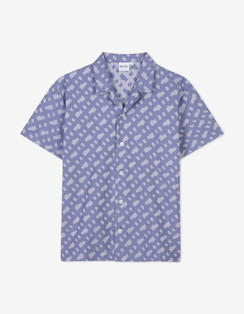 BOSS Boys Jacquard Monogram Shirt in Blue