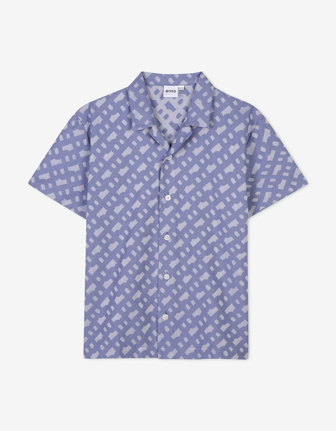 BOSS Boys Jacquard Monogram Shirt in Blue, 5 of 4
