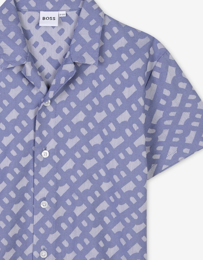 BOSS Boys Jacquard Monogram Shirt in Blue