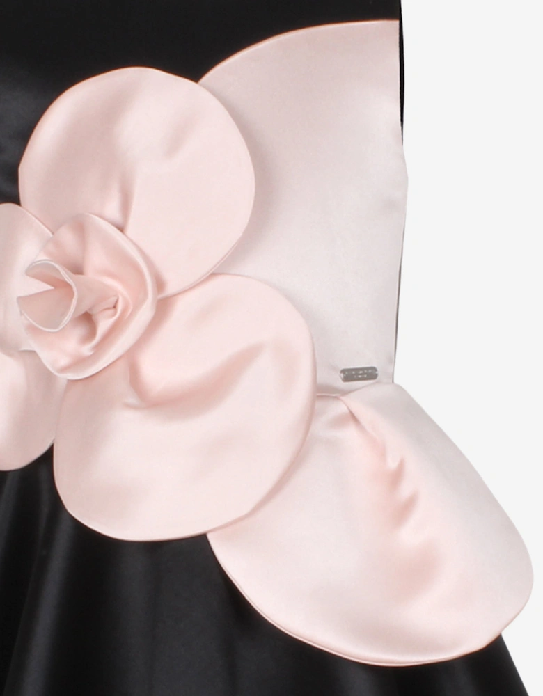 Girls From Bud To Bloom Satin Flower Dress in Black
