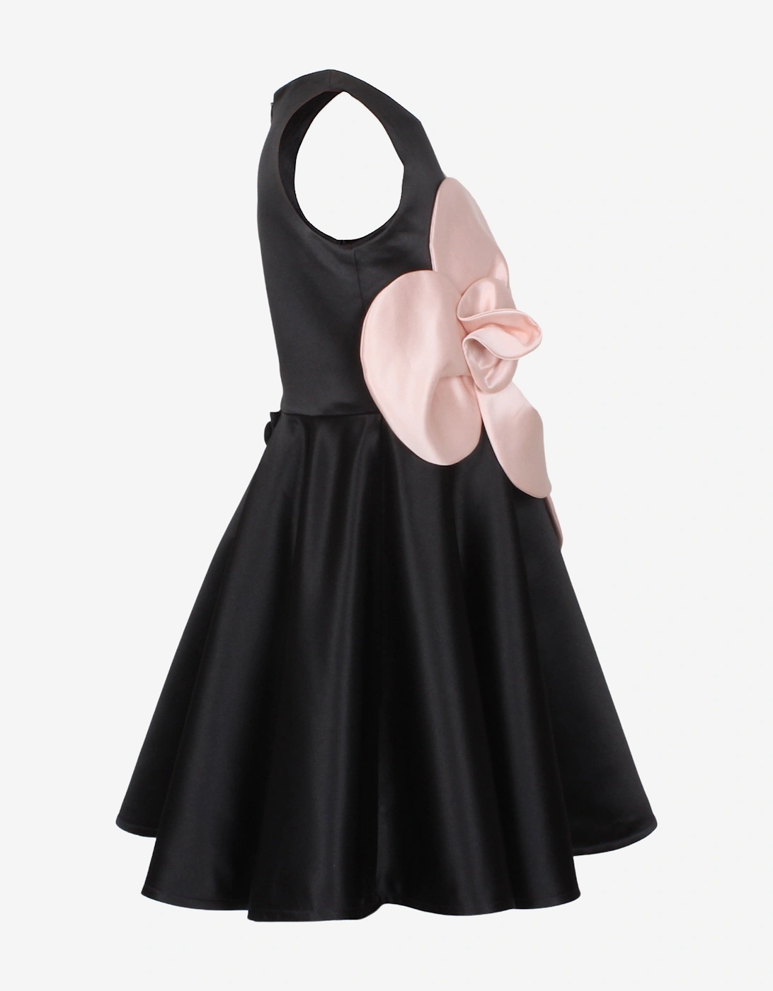Girls From Bud To Bloom Satin Flower Dress in Black
