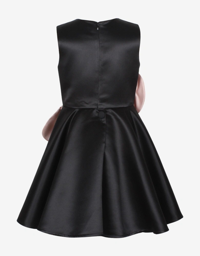 Girls From Bud To Bloom Satin Flower Dress in Black