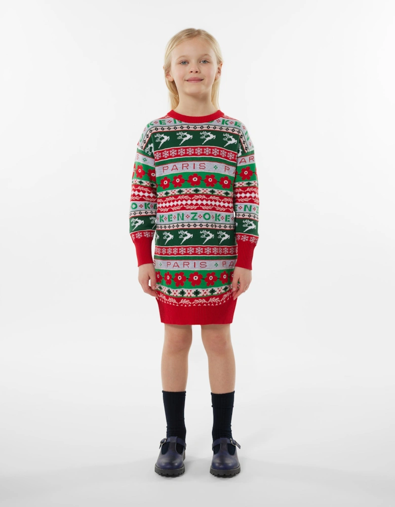 Girls Seasonal Knitted Dress in Red