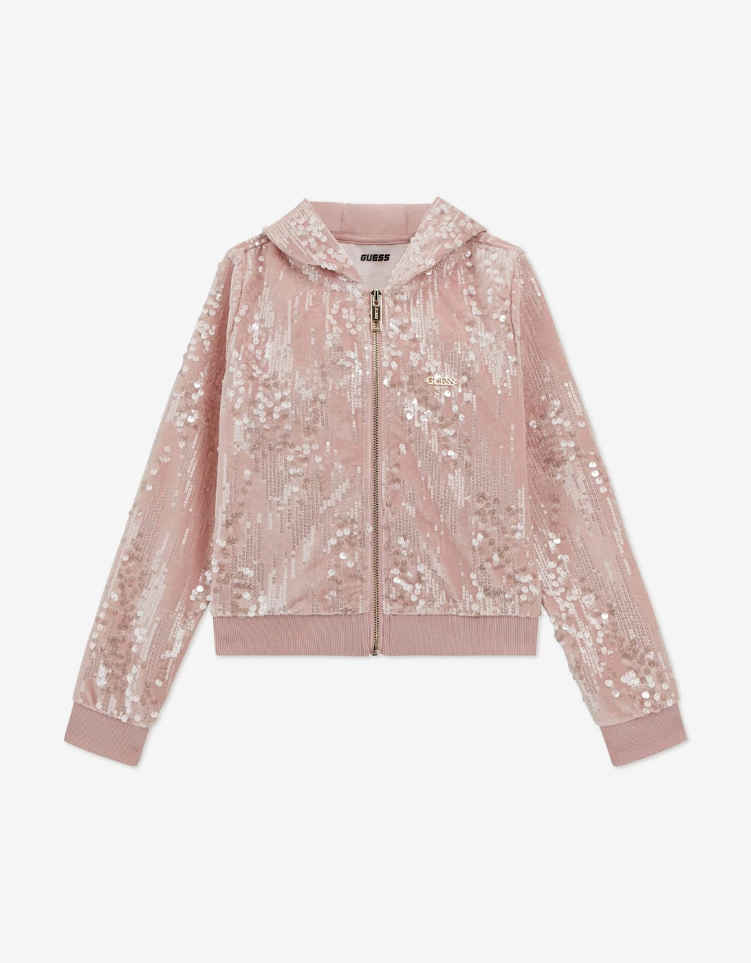 Guess Girls Pink Velvet Zip Up Top In - : 4 Years Size 4 Yrs Kids