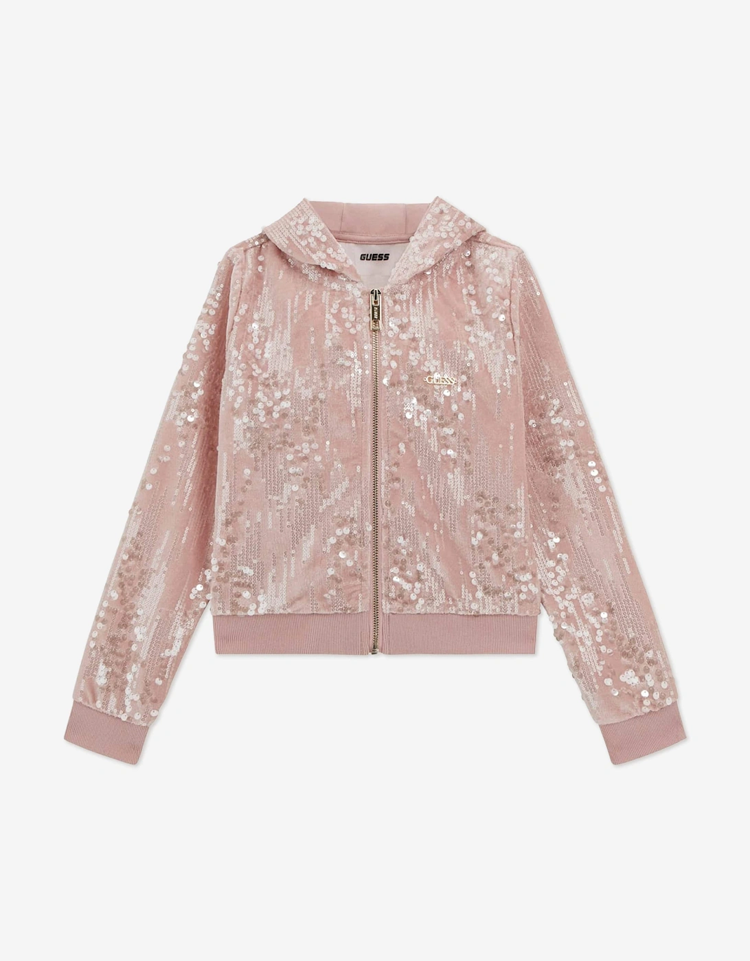 Girls Velvet Zip Up Top in Pink, 5 of 4