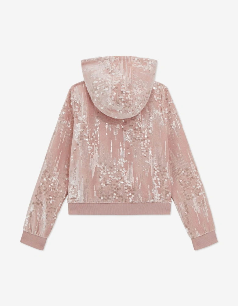Girls Velvet Zip Up Top in Pink