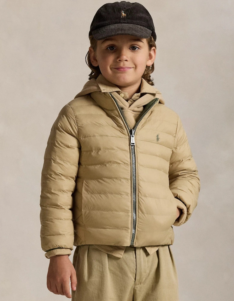 Boys Reversible Puffer Jacket in Beige