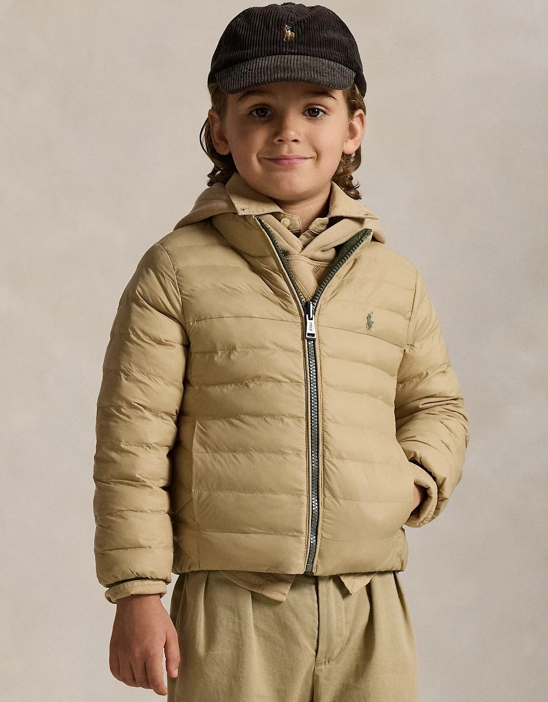 Boys Reversible Puffer Jacket in Beige