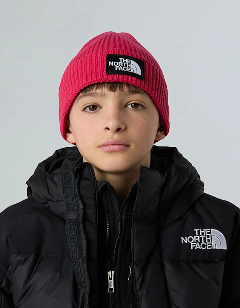 Kids Logo Box Cuffed Beanie in Pink