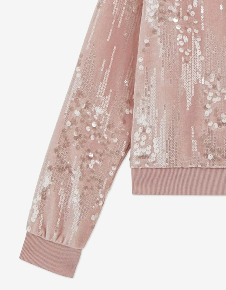 Girls Velvet Zip Up Top in Pink
