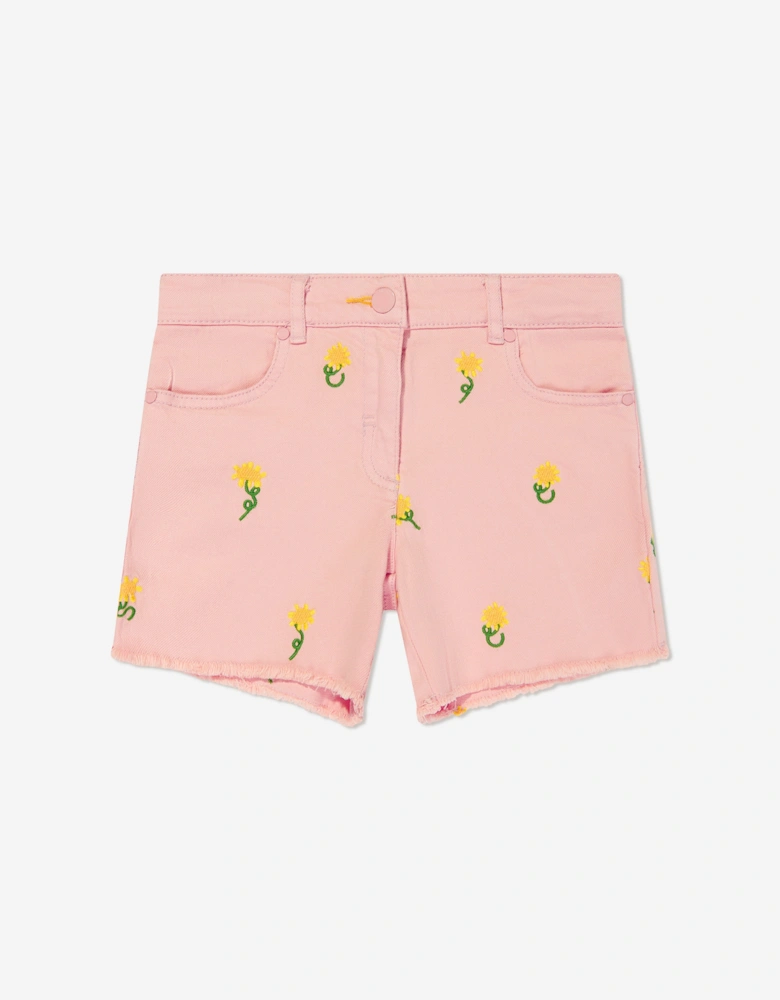 Girls Embroidered Flower Shorts in Pink