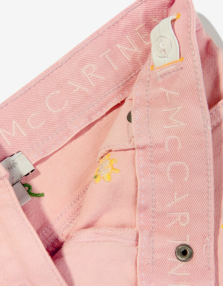 Girls Embroidered Flower Shorts in Pink