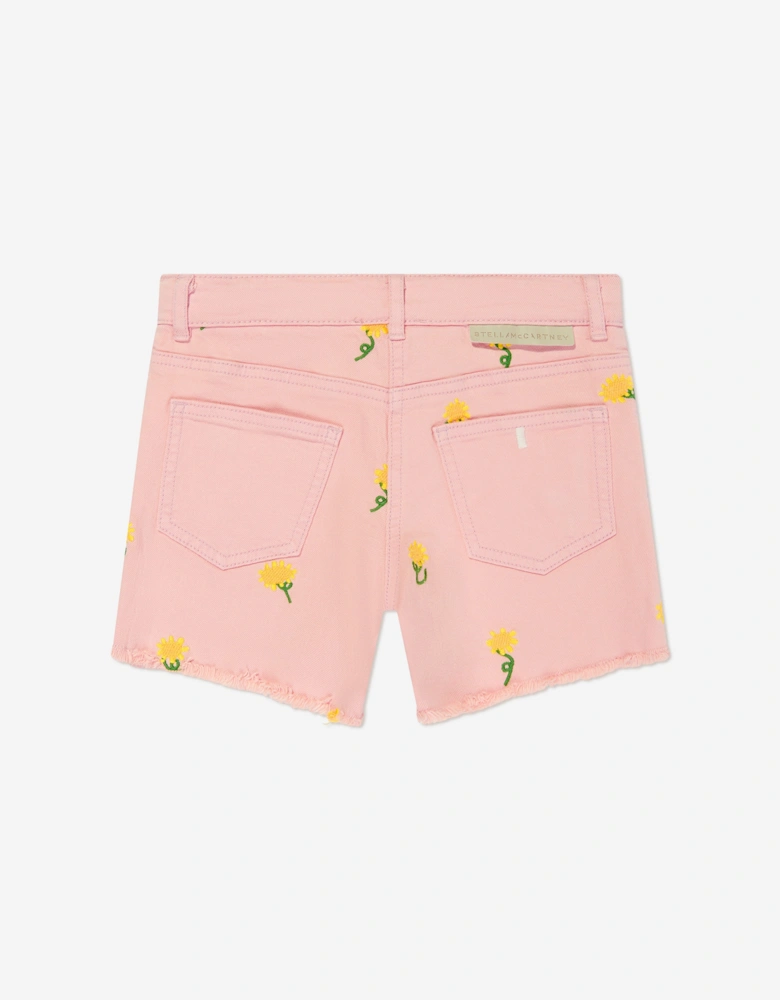 Girls Embroidered Flower Shorts in Pink